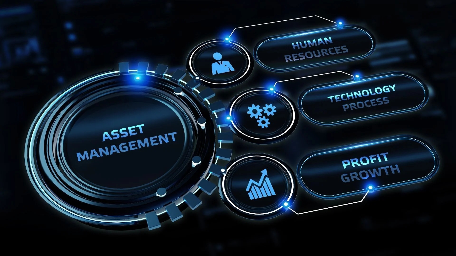 Asset management diagram linking human resources, technology processes and profit growth