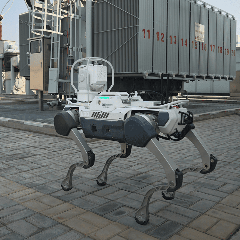 Quadruped robot inspecting an electrical substation